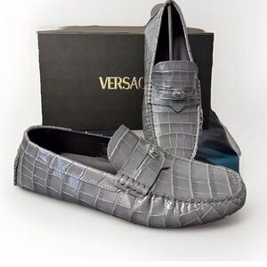 New  men’s Versace Medusa Coin Croc Embossed Driving Shoe. Sz 41.5 EU  $850